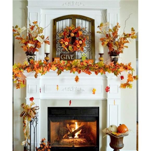 2 Pack Fall Maple Leaf Garland, 6.5Ft/Piece Hanging Vine Artificial Autumn - Picture 2 of 8